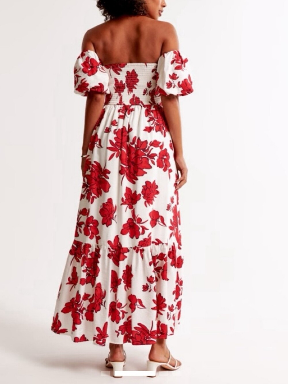 Abercrombie & Fitch Emerson Off Shoulder Maxi Dress In Red and White Botanical - Picture 8 of 16
